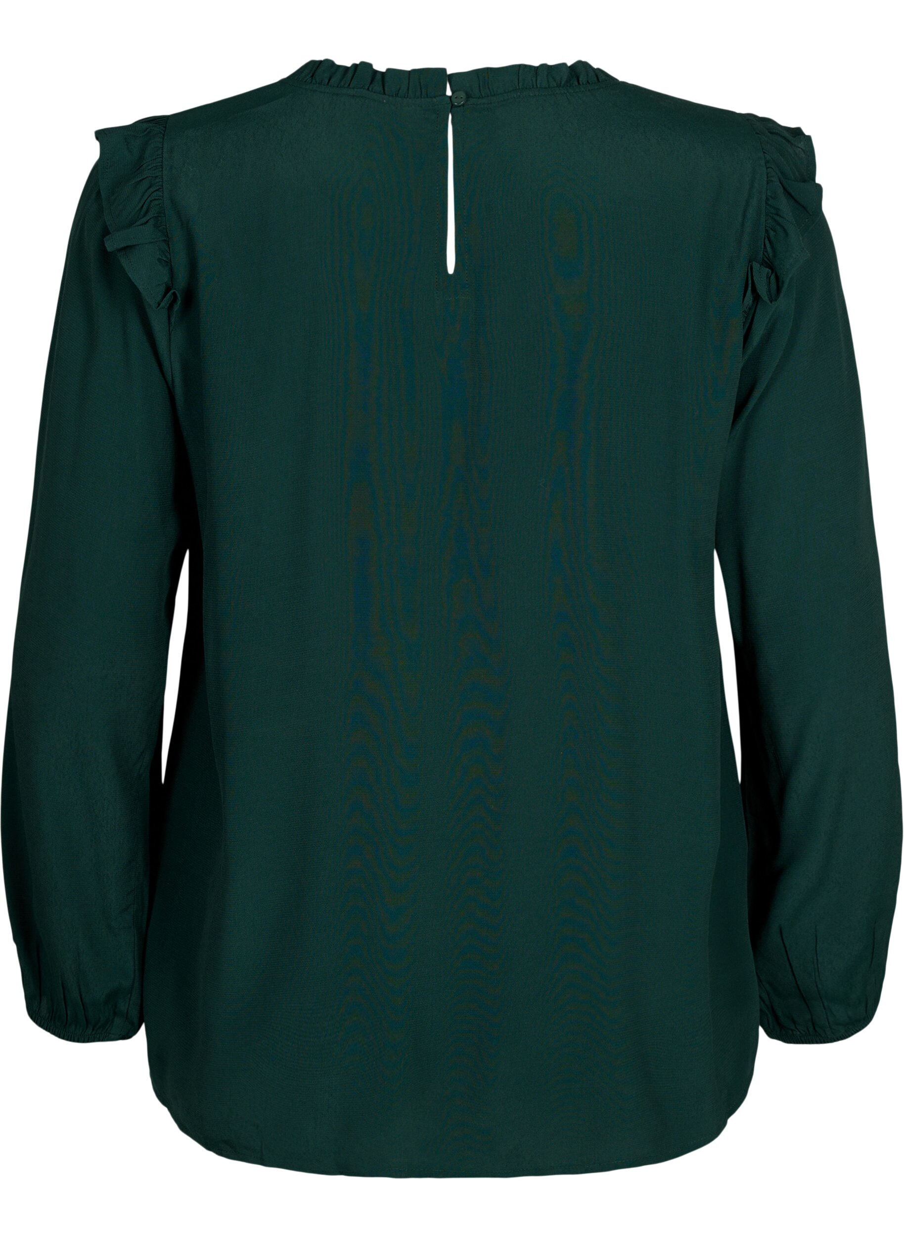 Zizzi Bluse aus Viskose mit R&uuml;schen und Spitze, Scarab, Packshot image number 1