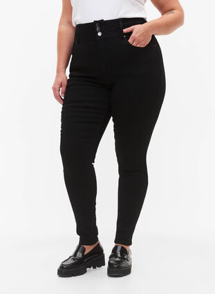 Super schlanke Bea Jeans mit extra hoher Taille, Black, Model image number 2