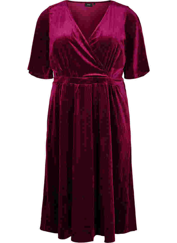 Velour-Kleid mit V-Ausschnitt und Glitzer, Winetasting, Packshot image number 0