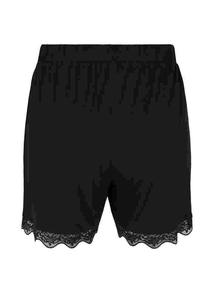 Kurze Schlafanzughose aus Viskose mit Spitzendetails, Black, Packshot image number 1