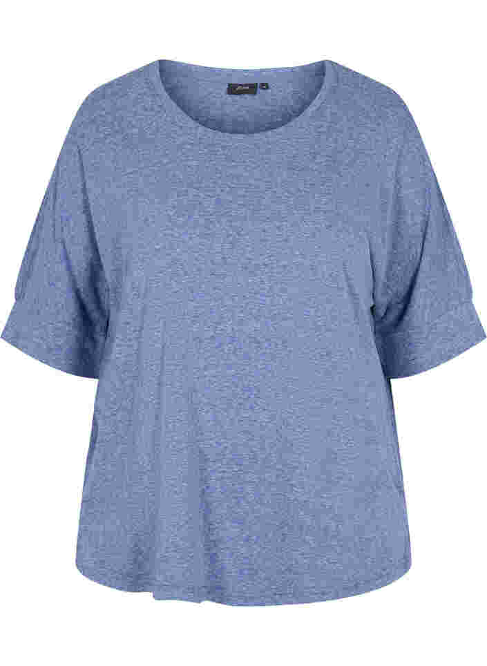Melierte Bluse mit kurzen Ärmeln, Twilight Blue Mel., Packshot image number 0