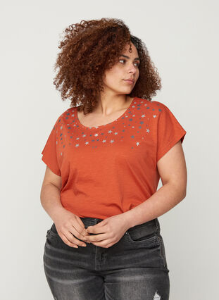 Kurzarm T-Shirt aus Baumwolle mit Sternen, Burnt Brick STARS, Model image number 0