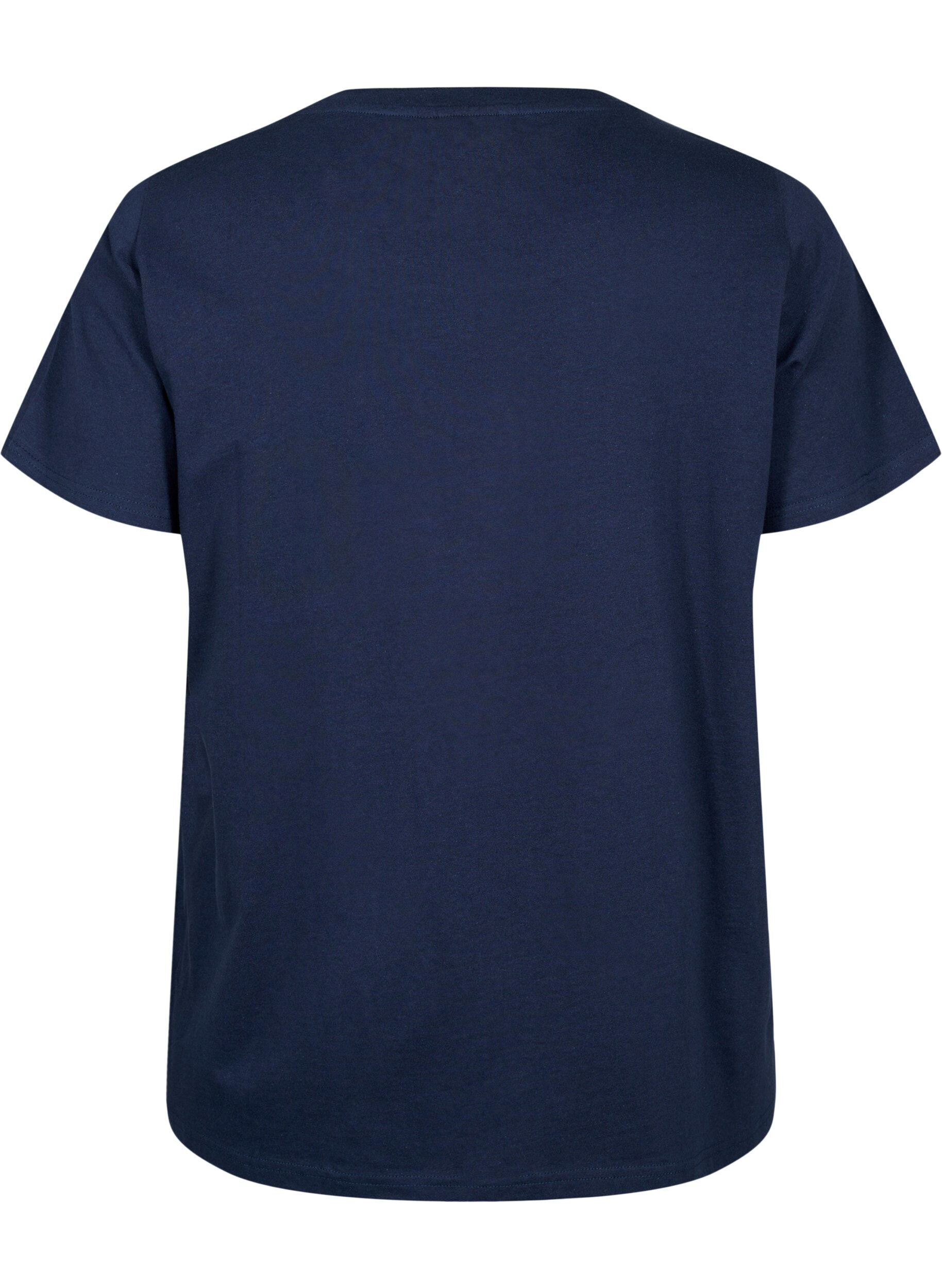 Zizzi T-Shirt aus Baumwolle mit Broderi anglaise, Navy Blazer, Packshot image number 1