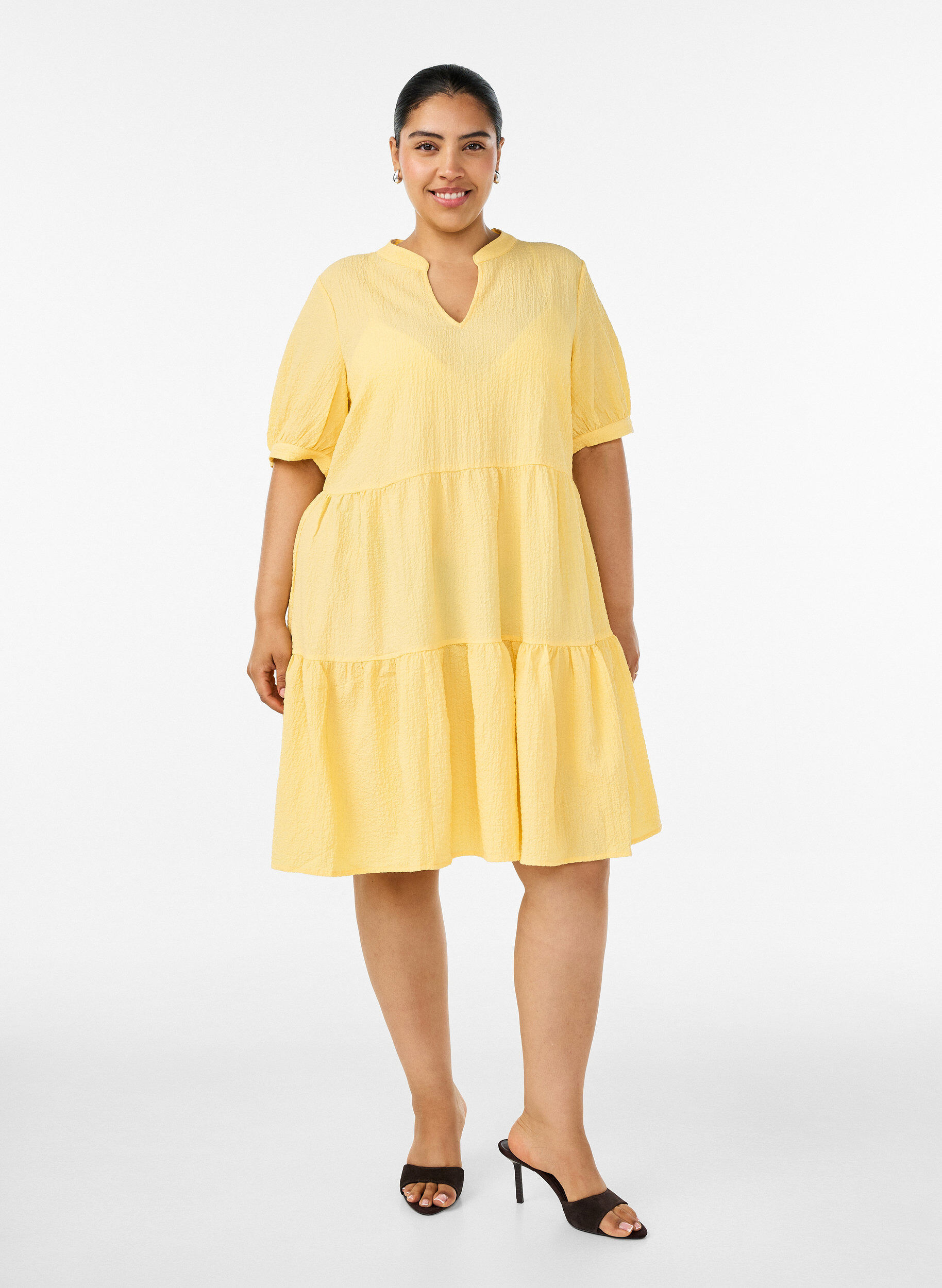 ZizziKurzes A-Linien-Kleid, Gelb, Model image number 1