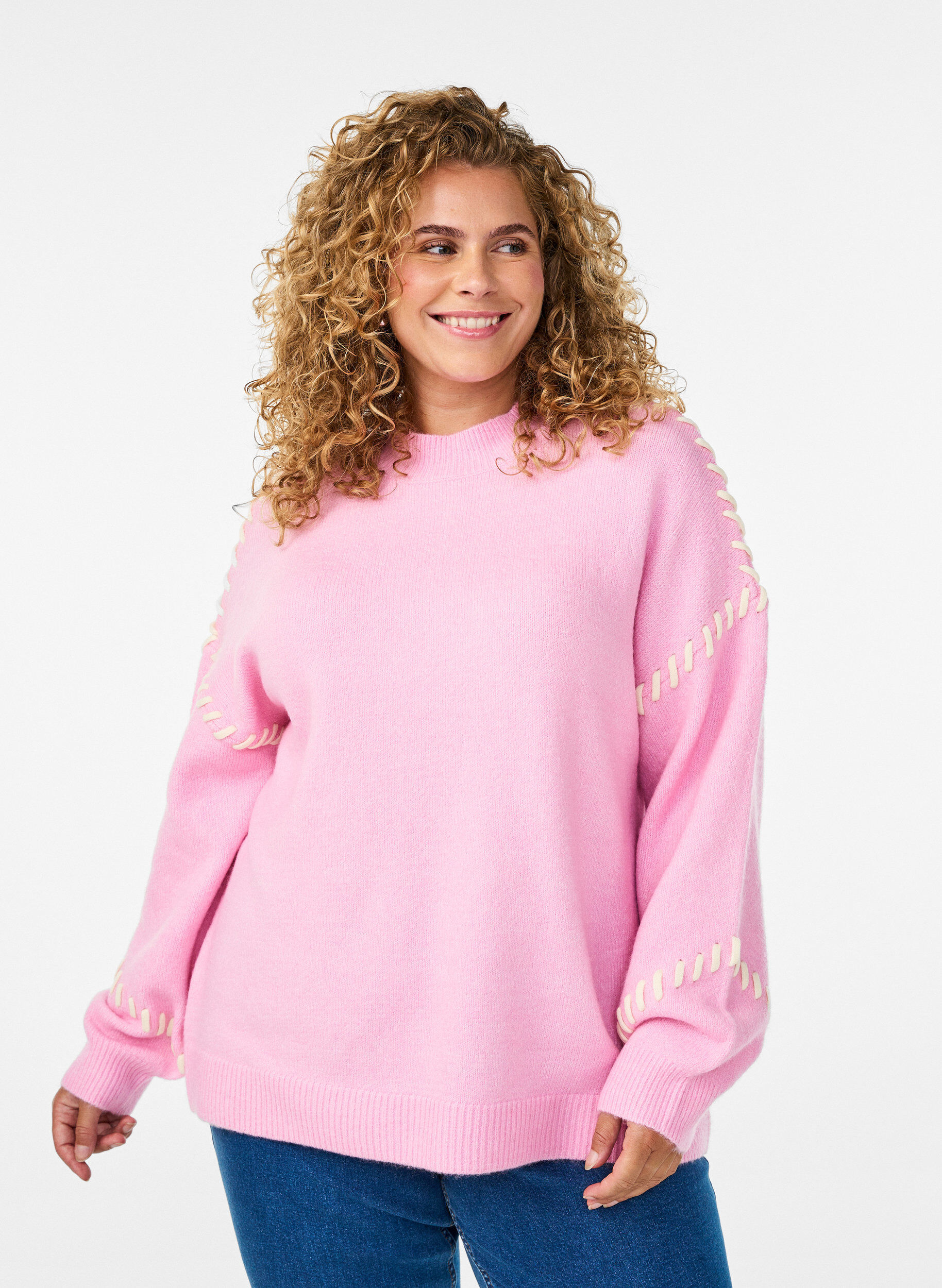 Pullover mit Ziern&auml;hten, Pink, Model