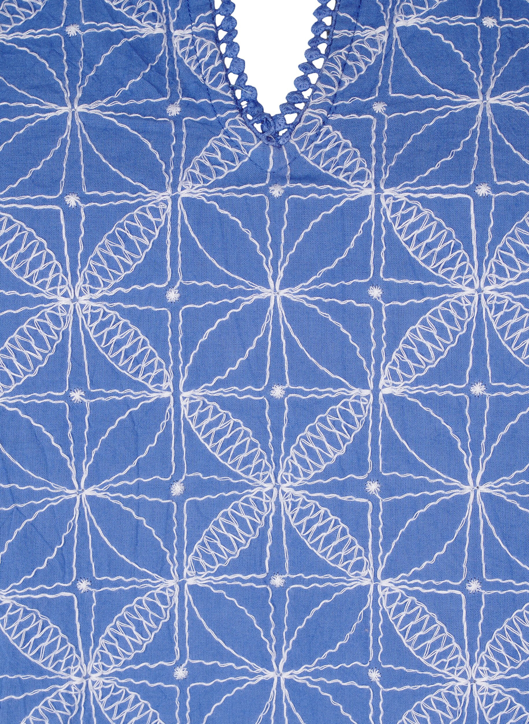 Zizzi Bluse mit kurzen &Auml;rmeln und aufgesticktem Muster, Blau, Packshot image number 2