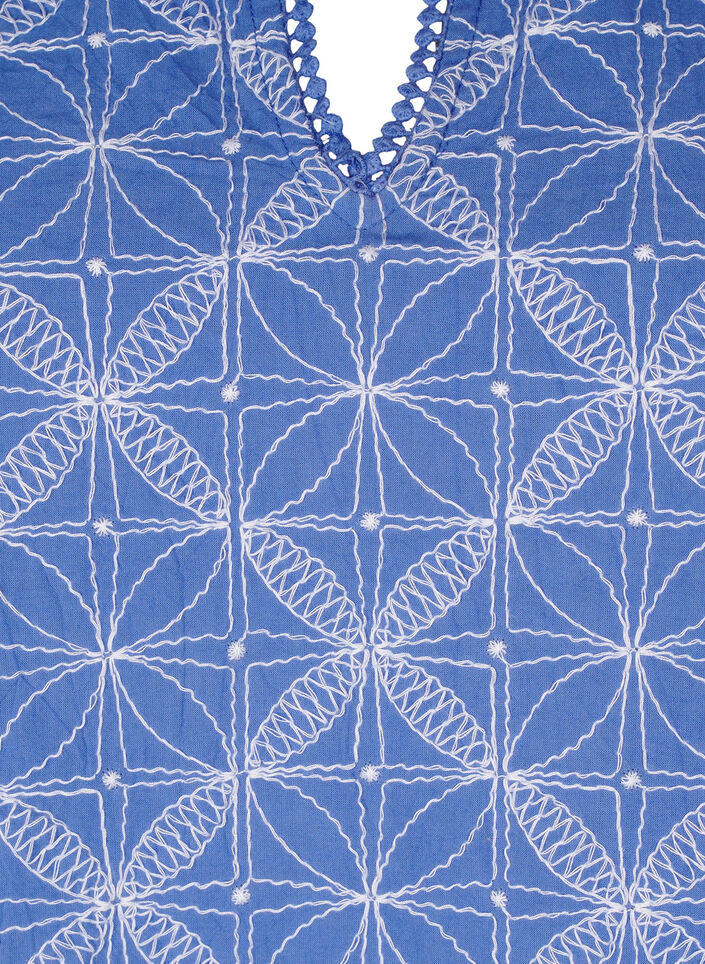 Bluse mit kurzen Ärmeln und aufgesticktem Muster, Blau, Packshot image number 2