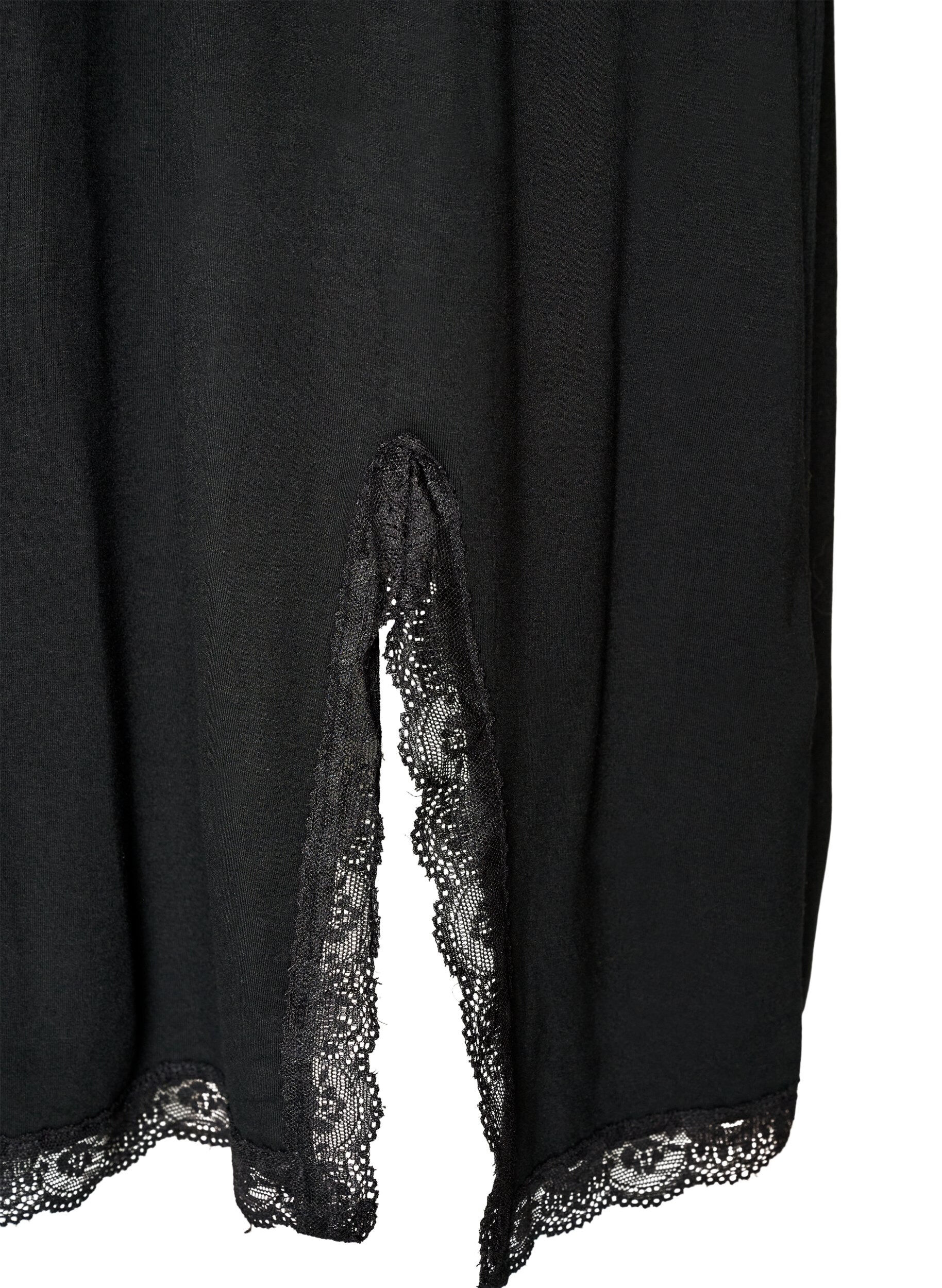 ZizziNachthemd aus Viskose mit Spitze und Schlitzen, Schwarz, Packshot image number 3