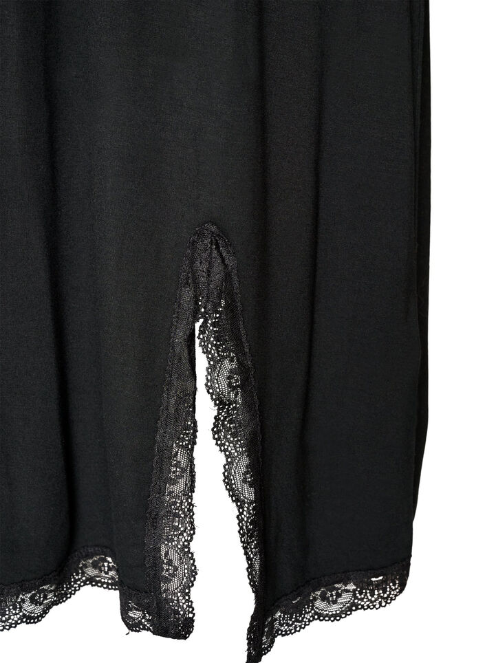 Nachthemd aus Viskose mit Spitze und Schlitzen, Schwarz, Packshot image number 3
