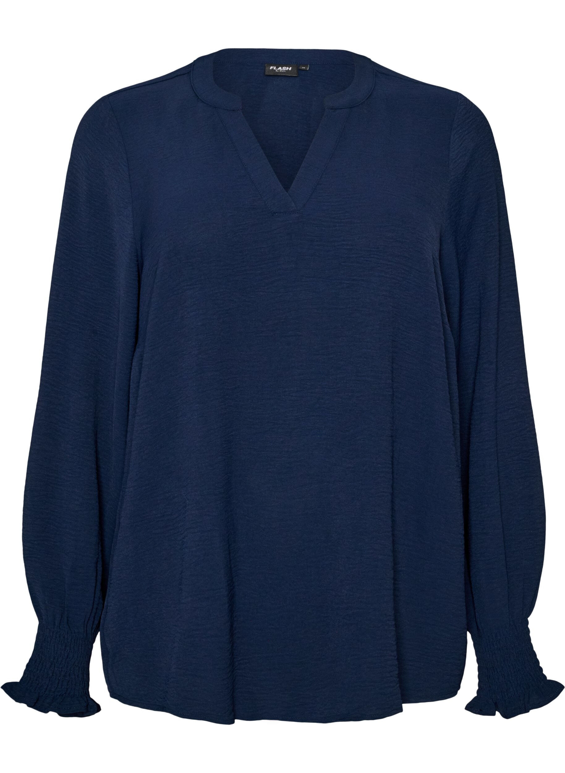ZizziBluse mit Smockb&uuml;ndchen und V-Ausschnitt, Blau, Packshot image number 0