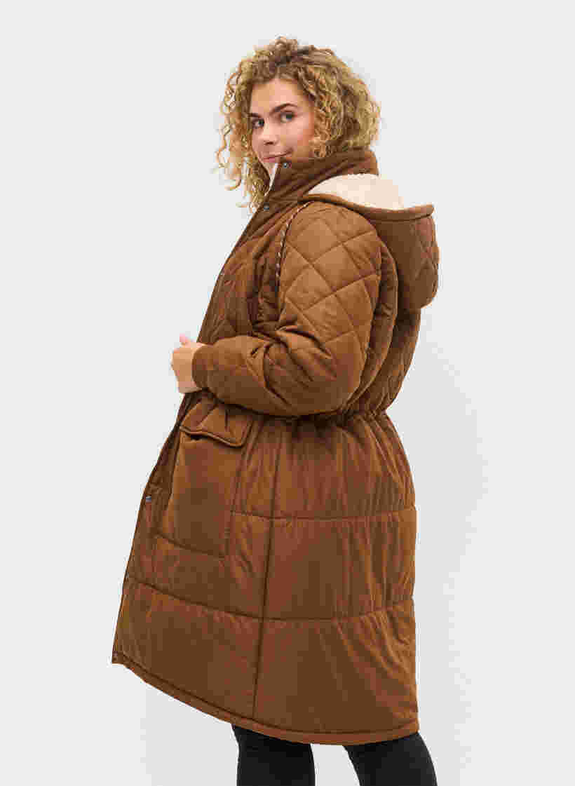 Gesteppte Jacke mit Kapuze und verstellbarer Taille, Toffee, Model image number 1