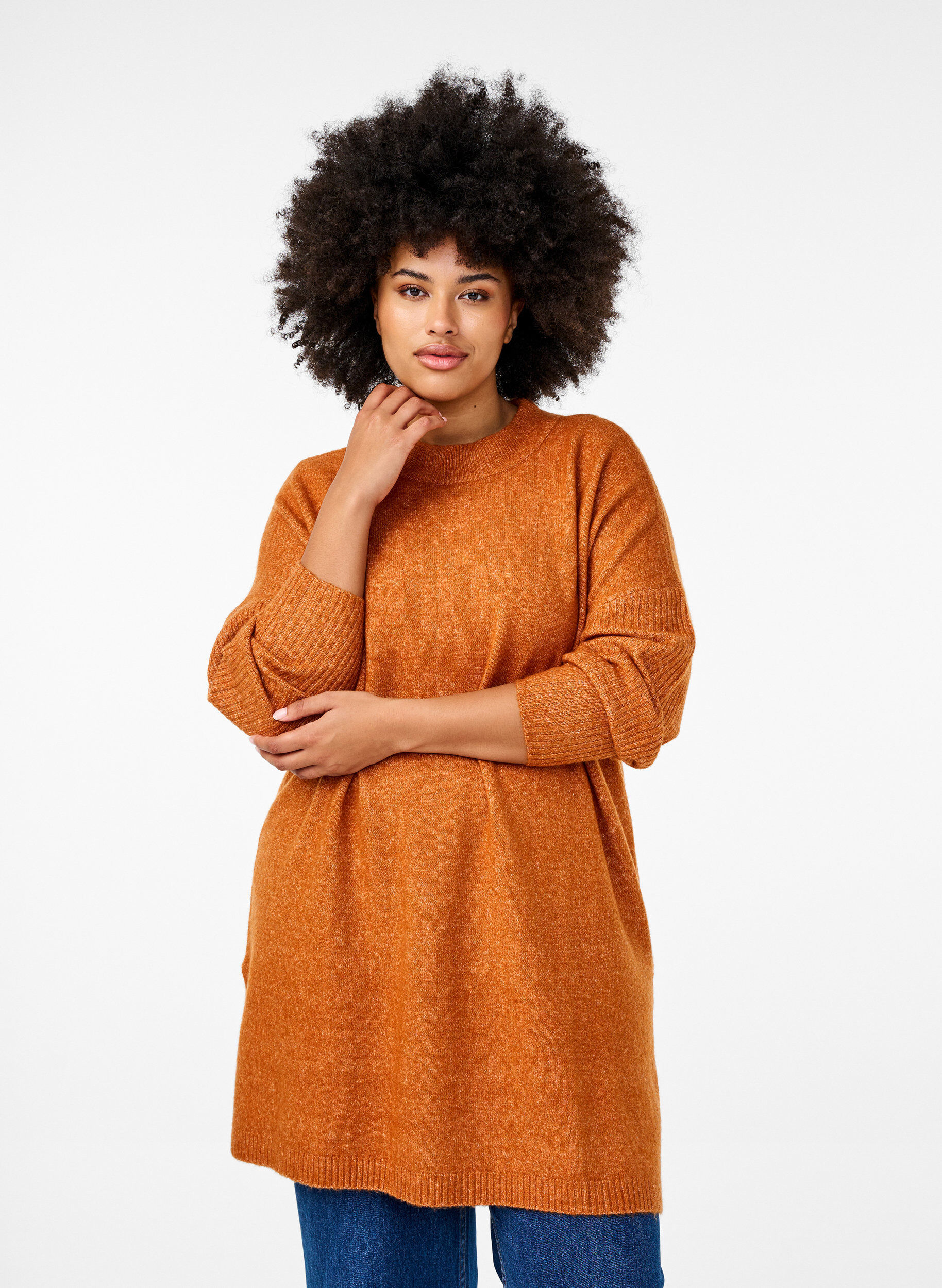 Zizzi Lange Strickbluse mit langen &Auml;rmeln, Autumnal Mel., Model image number 0