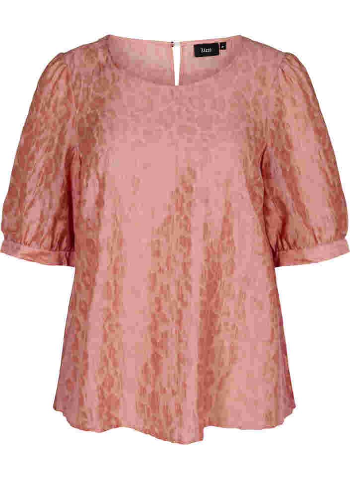 Bluse mit 2/4-Ärmeln und Tone-in-Tone Muster, Rose Smoke, Packshot image number 0