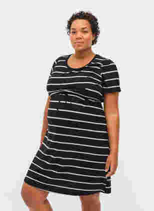 Gestreiftes Schwangerschaftskleid aus Viskose, Black Grey Stripe, Model