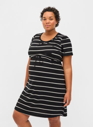 Gestreiftes Schwangerschaftskleid aus Viskose, Black Grey Stripe, Model image number 0