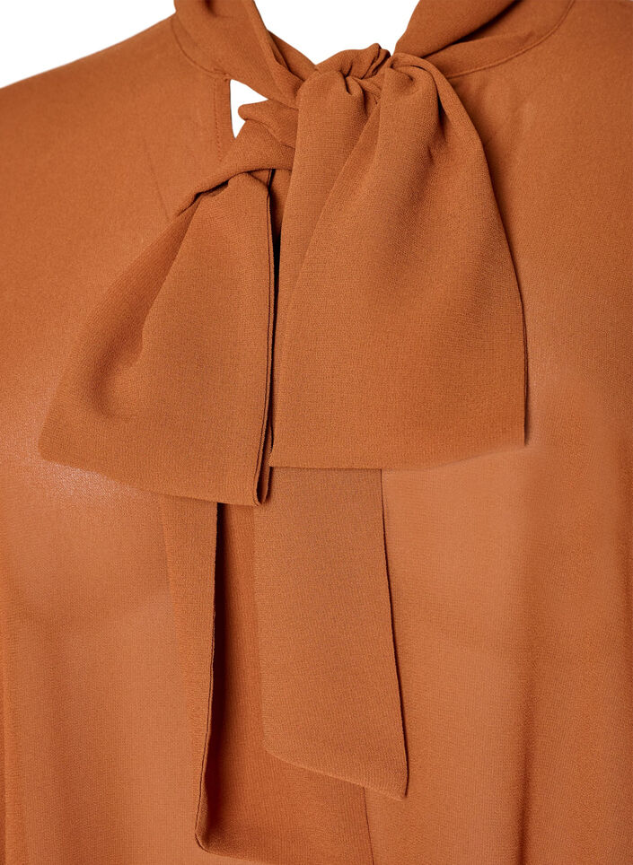 Bluse mit Bindeband und R&uuml;schendetails, Braun, Packshot image number 2