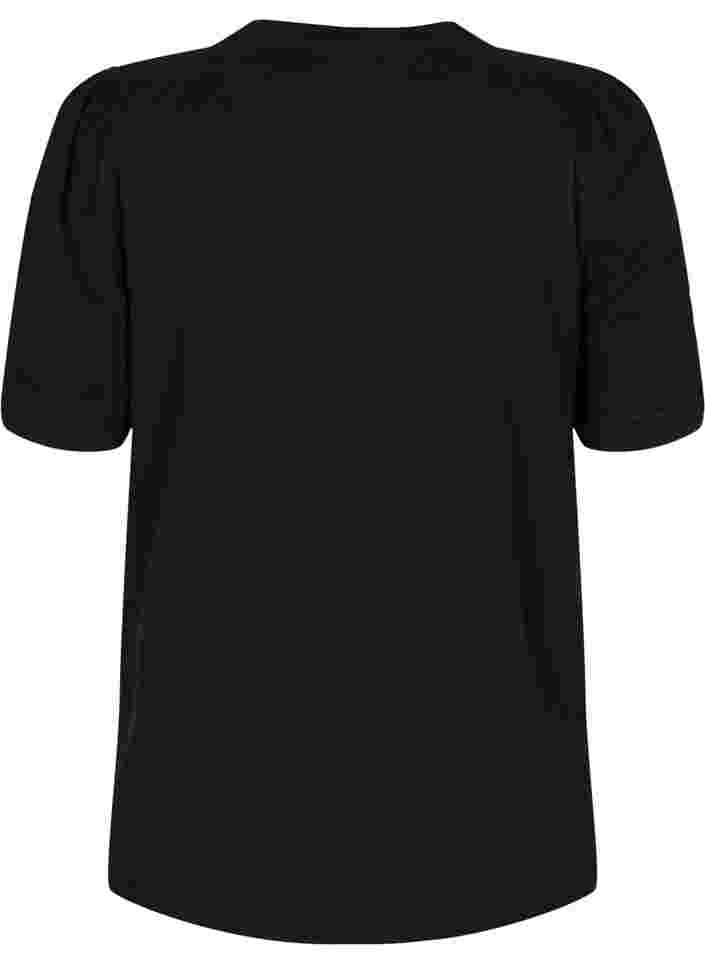Bluse mit kurzen Puffärmeln, Black, Packshot image number 1
