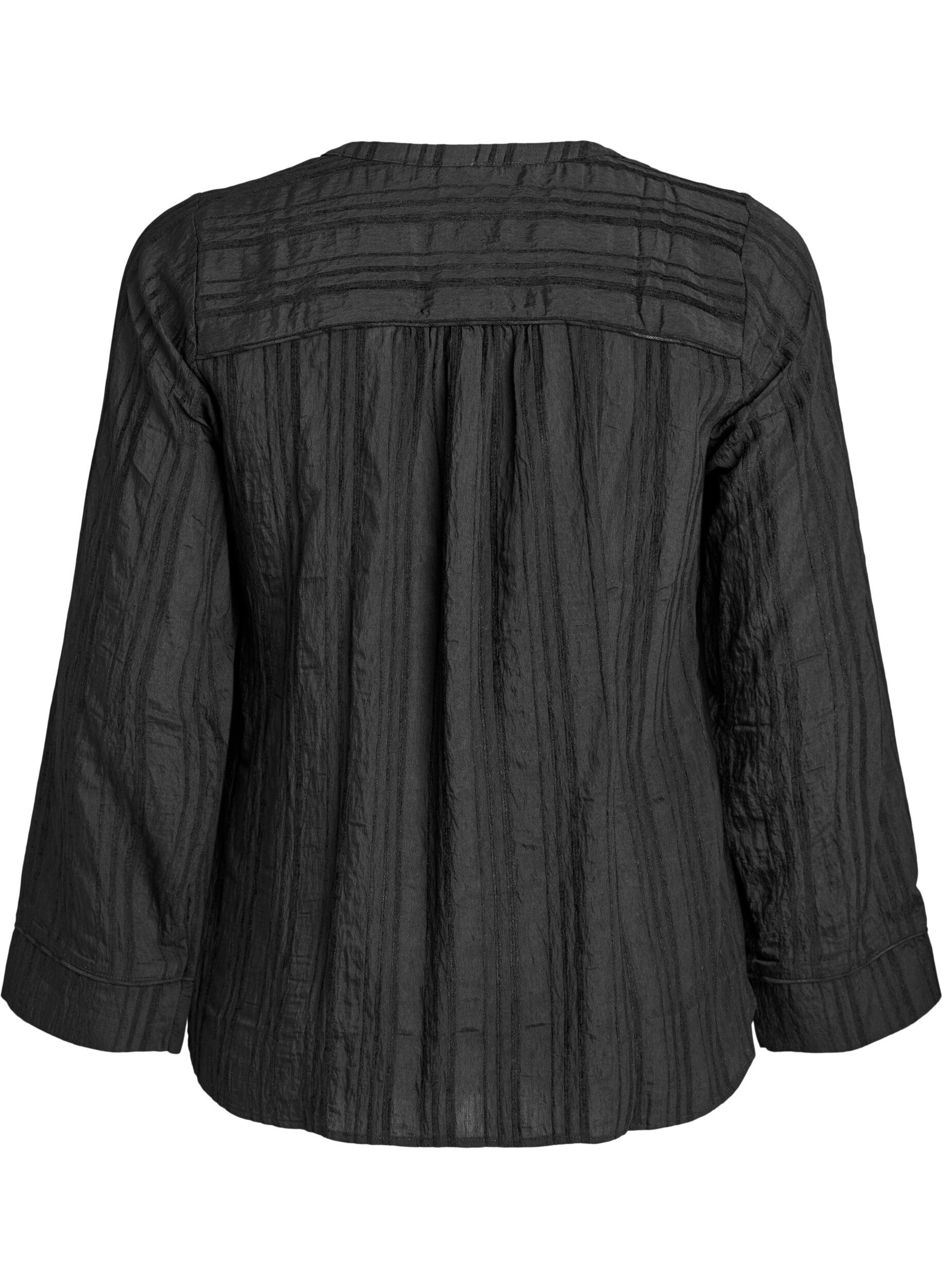Zizzi Bluse mit Ton-in-Ton-Struktur und Kn&ouml;pfen, Schwarz, Packshot image number 1