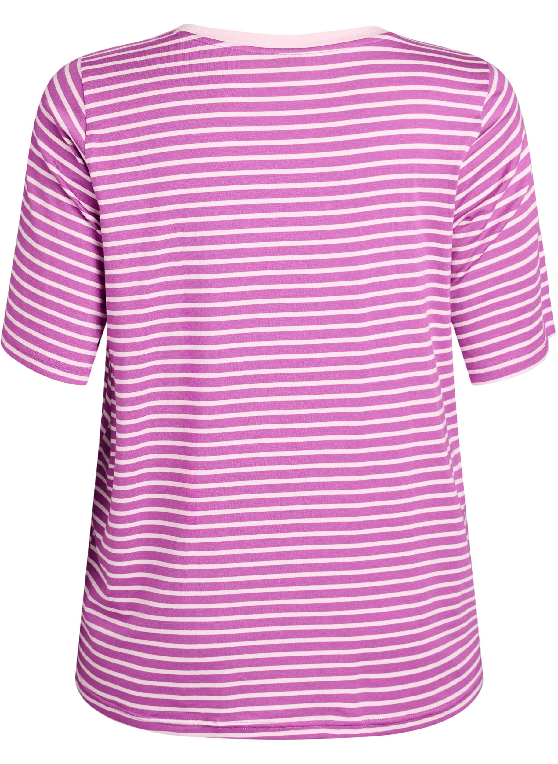 Zizzi T-Shirt mit TENCEL&trade; Lyocell und Streifen, Lila, Packshot image number 1