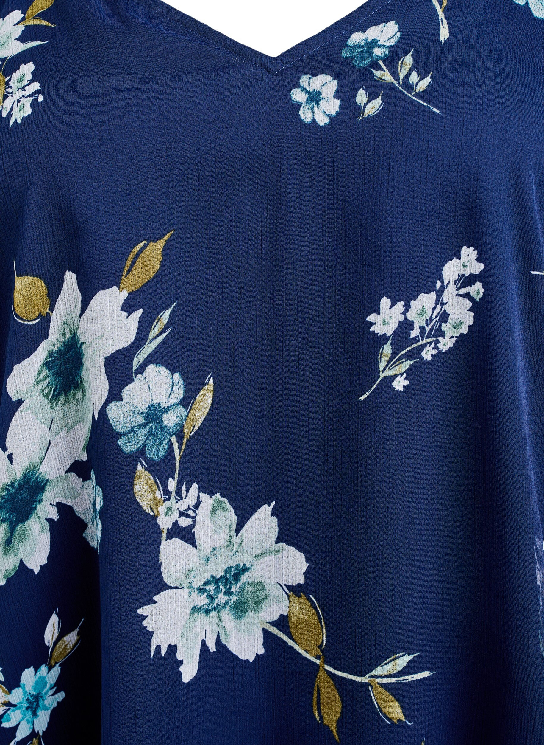 Zizzi Bluse aus Chiffon mit gebl&uuml;mtem Print und langen &Auml;rmeln, Blau, Packshot image number 2