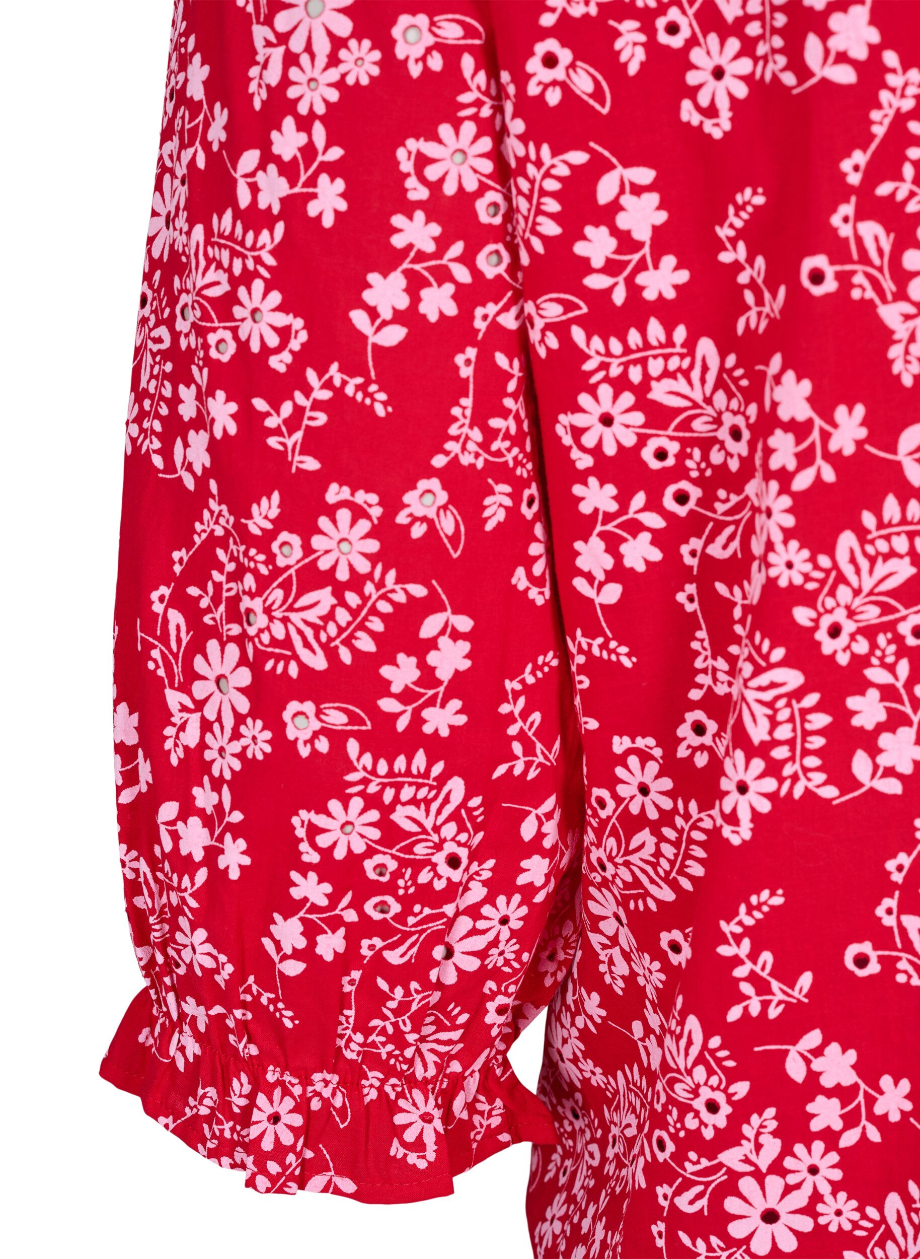 Zizzi Gebl&uuml;mte Bluse aus Baumwolle, Rot, Packshot image number 3