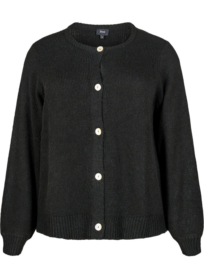 Strickjacke mit Wolle und Knöpfen, Black Solid, Packshot image number 0