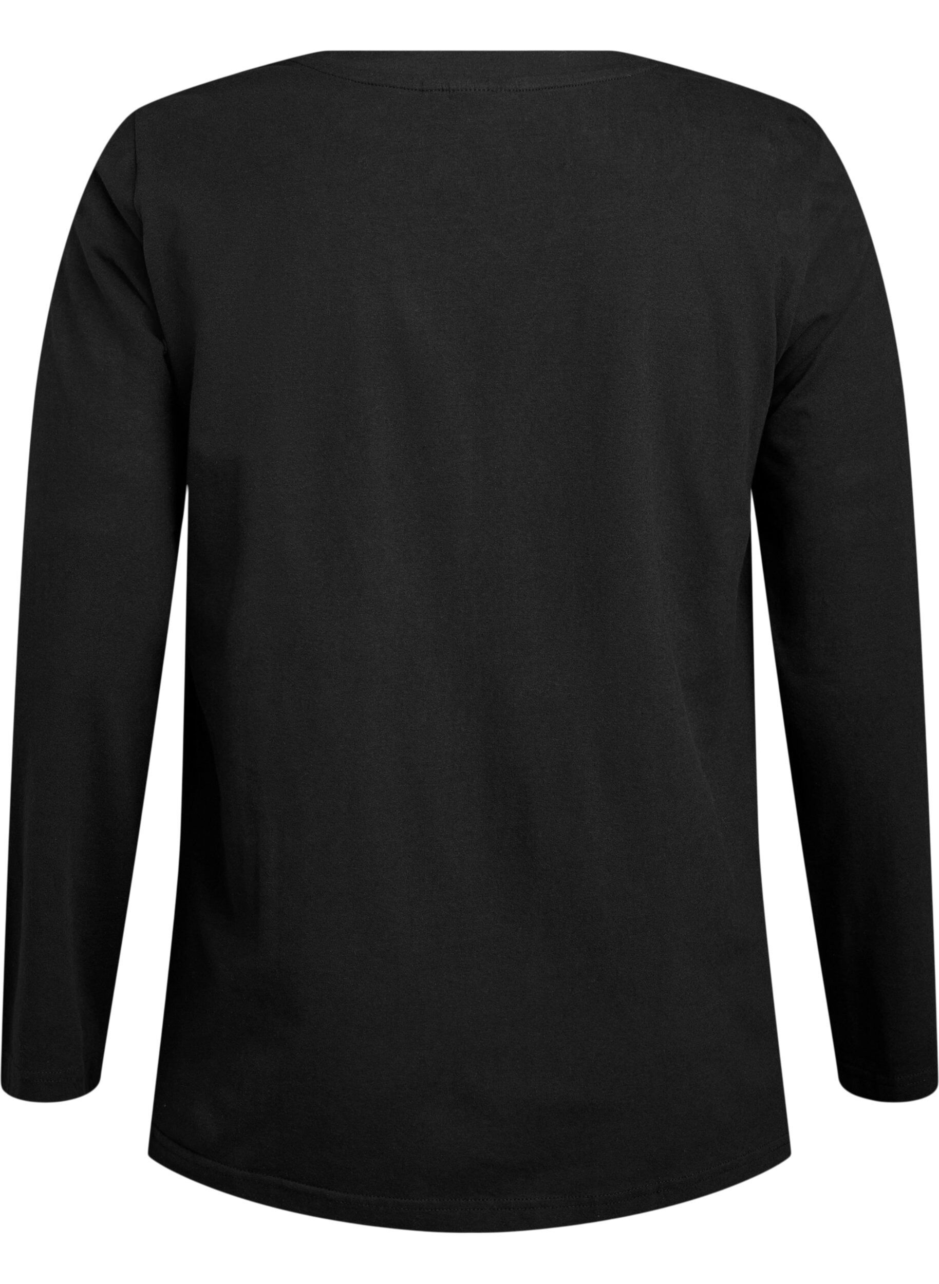 ZizziBasic Bluse aus Jersey mit langen &Auml;rmeln, Schwarz, Packshot image number 1