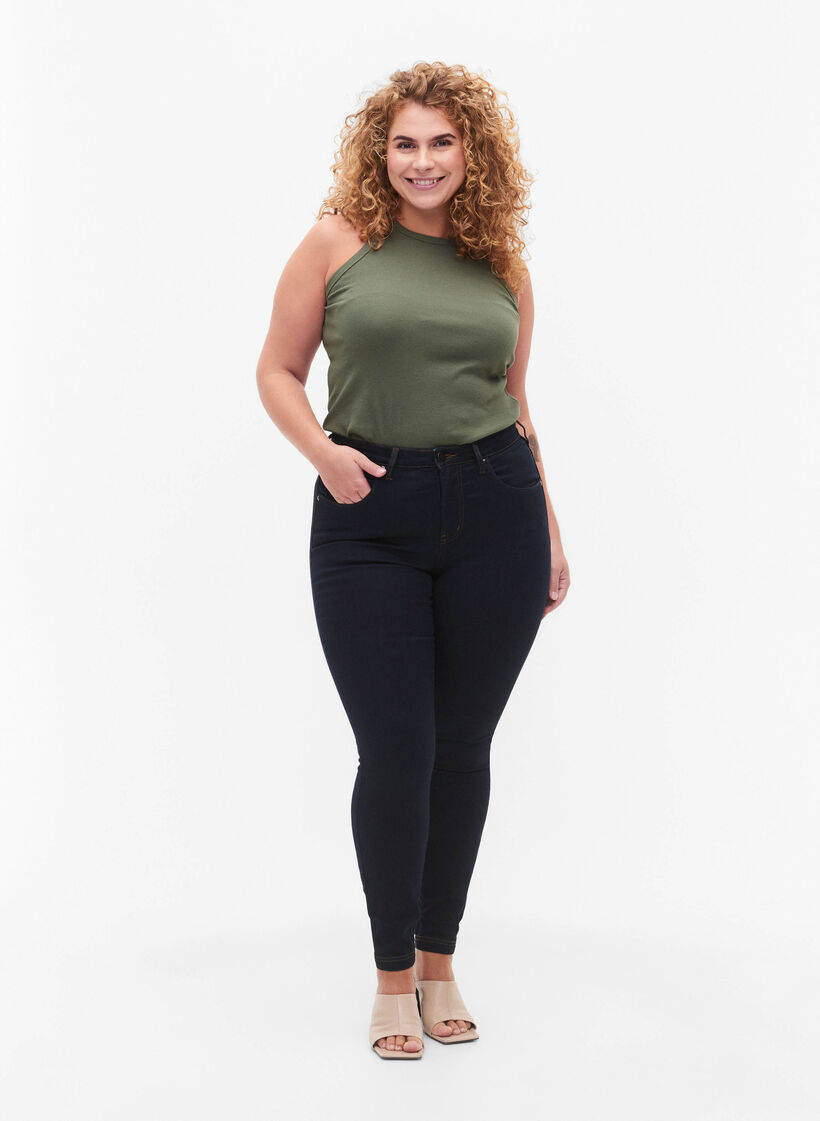 Super Slim Amy Jeans mit hoher Taille, Tobacco Un, Model image number 0