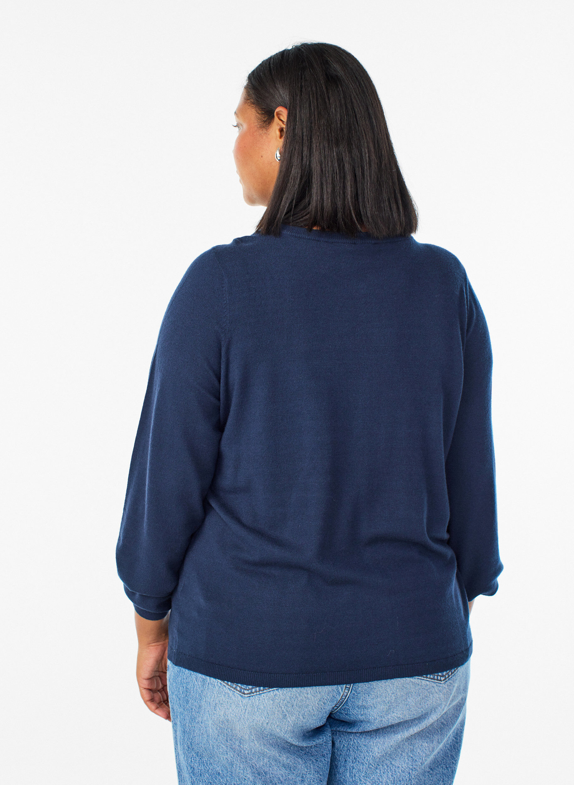 Zizzi Cardigan mit runden Kn&ouml;pfen, Blau, Model image number 2