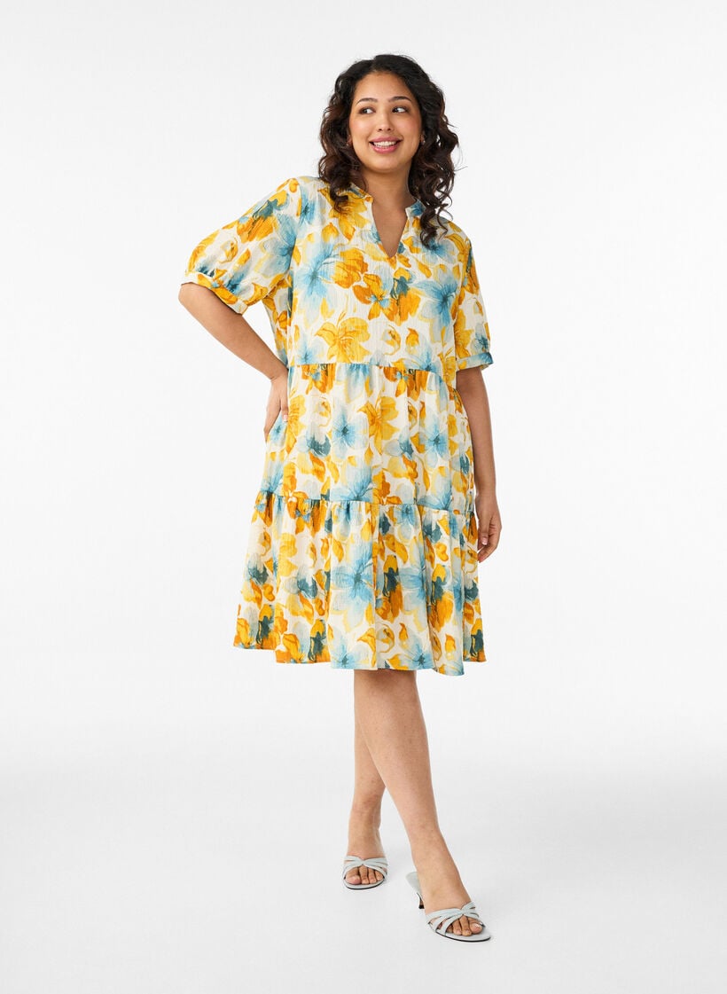 Kurzes A-Linien-Kleid, Gelb, Model image number 1