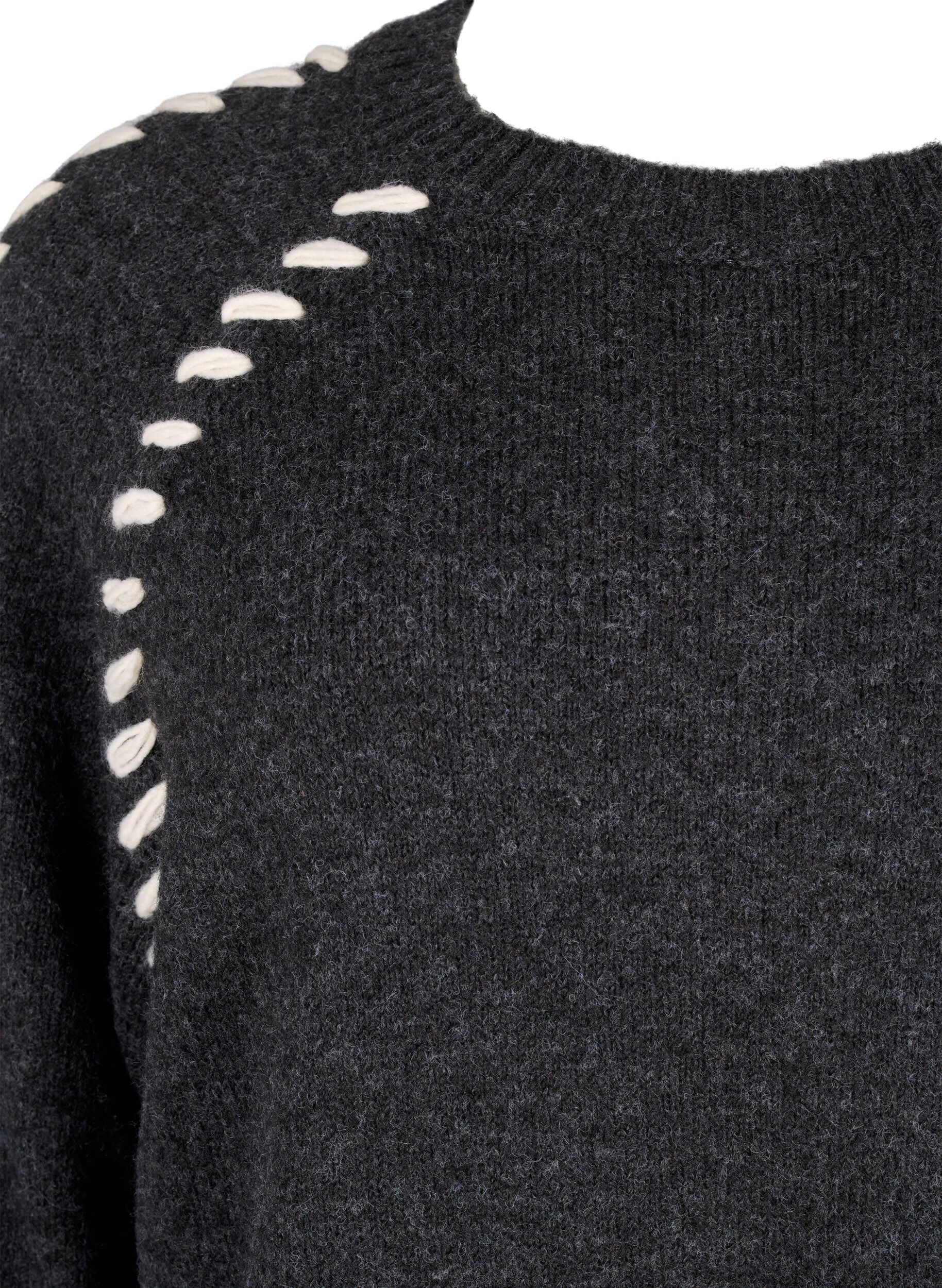 Zizzi Strickbluse mit Ziern&auml;hten, Dark Grey White Mel., Packshot image number 2