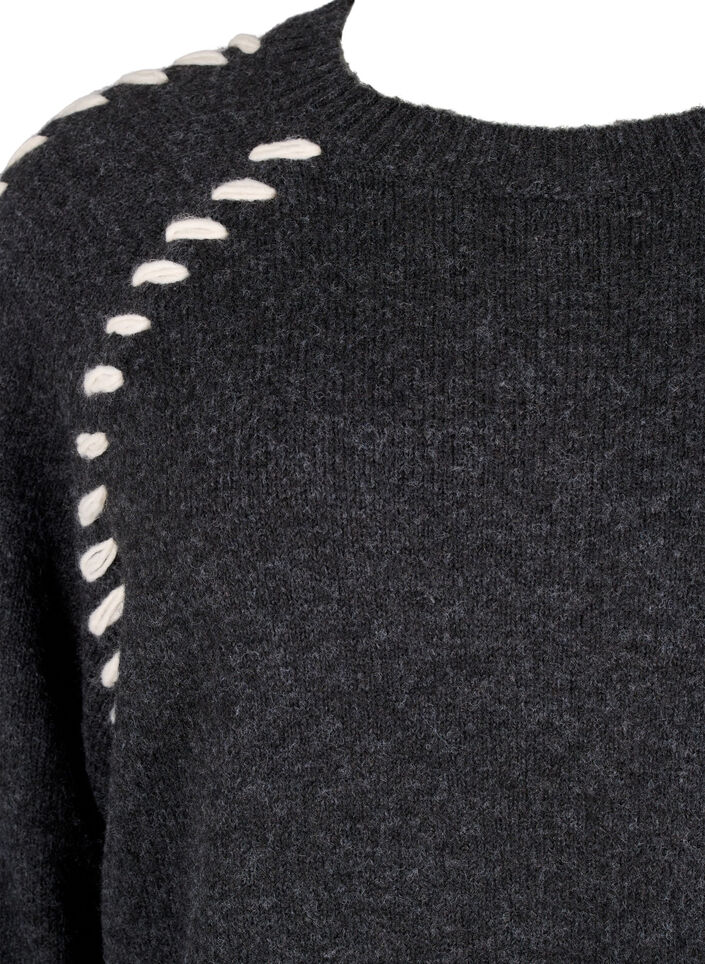 Strickbluse mit Ziernähten, Dark Grey White Mel., Packshot image number 2