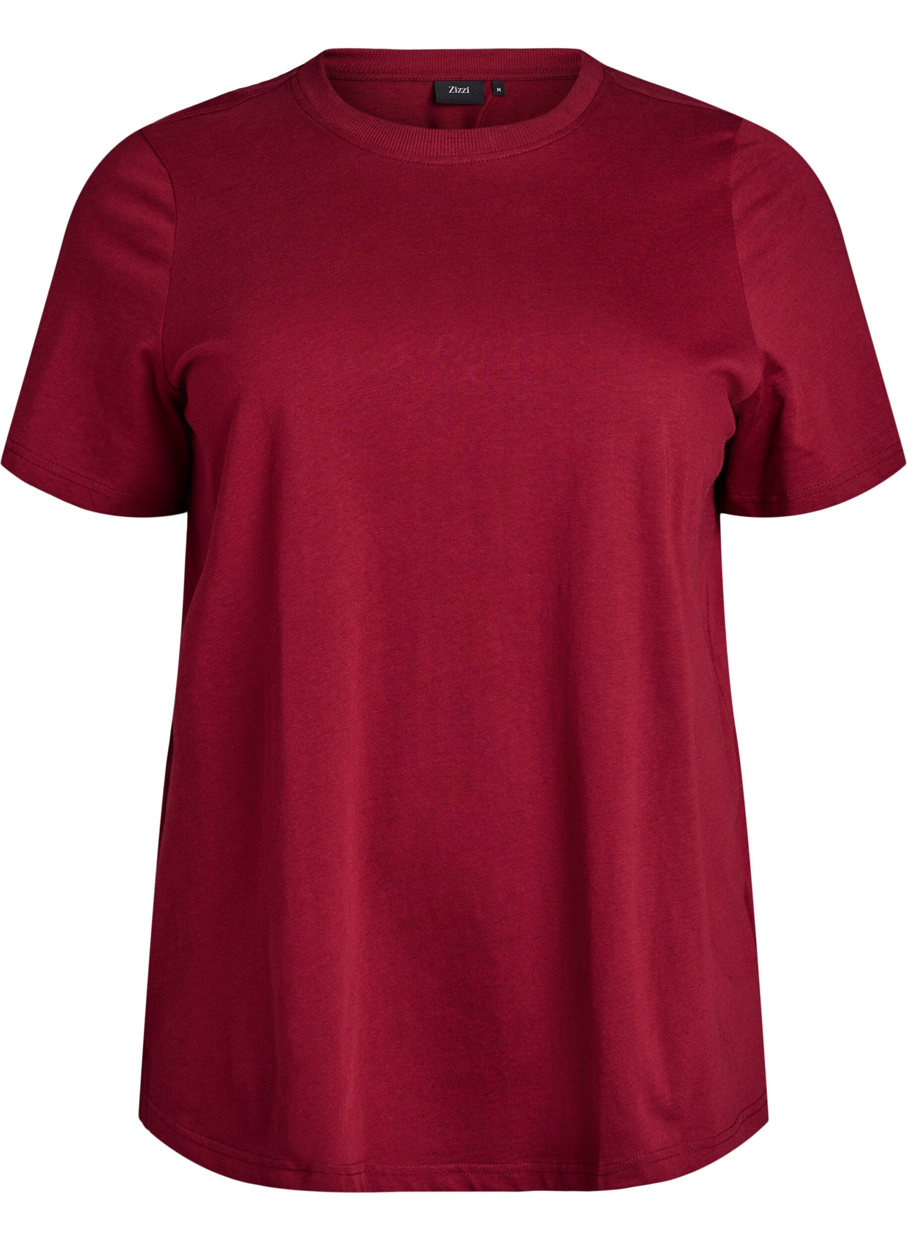 ZizziBasic-T-Shirt aus Baumwolle mit Rundhalsausschnitt, Dunkles Bordeaux, Packshot image number 0