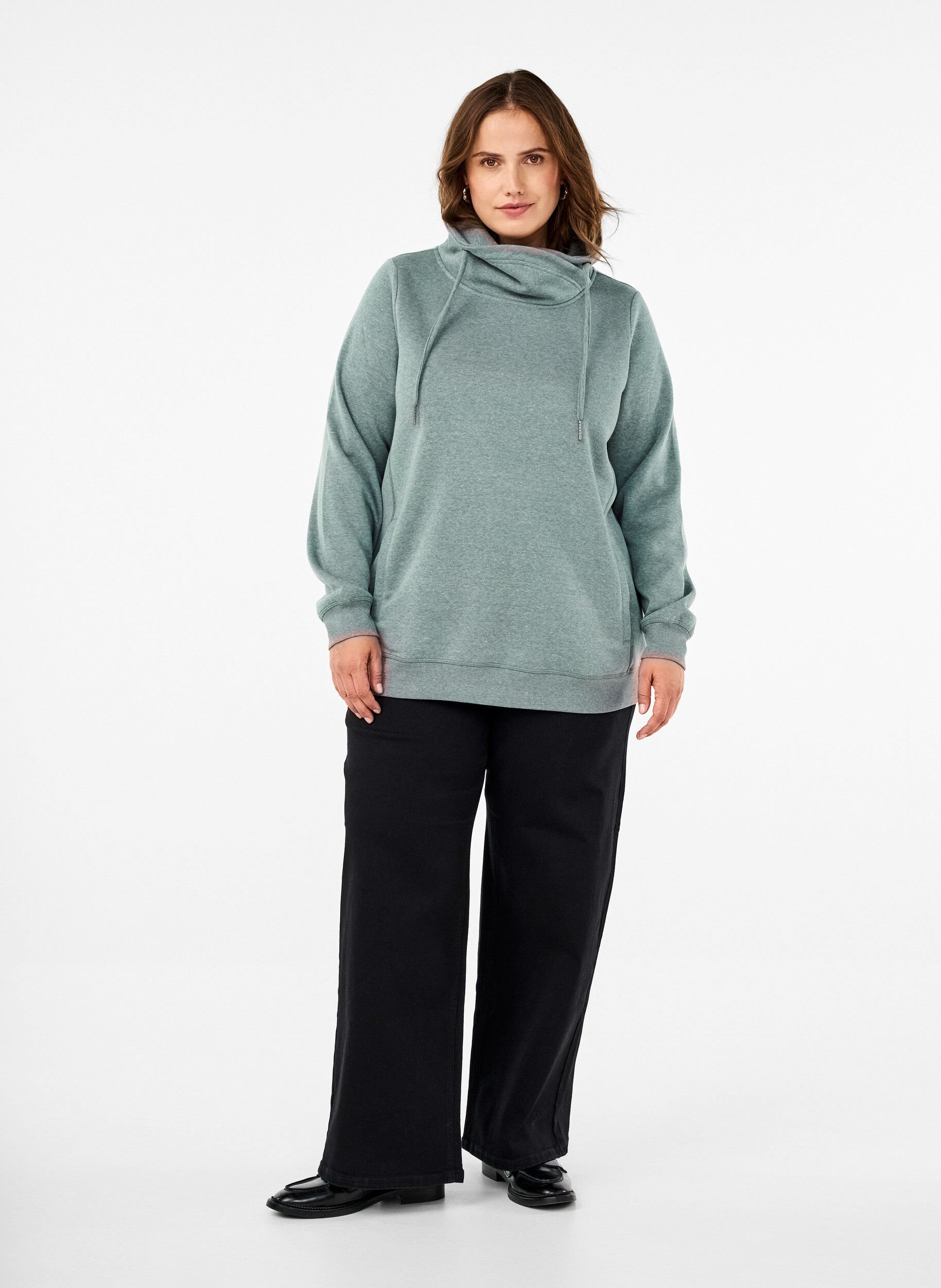 Zizzi FLASH - Sweatshirt mit Stehkragen, Balsam Green Melange, Model image number 2