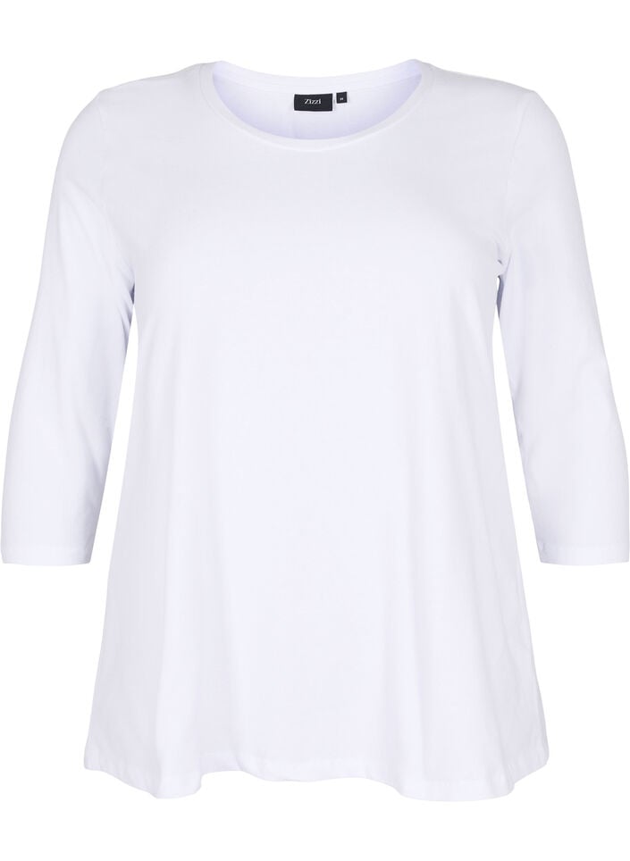 Basic T-Shirt aus Baumwolle mit 3/4-&Auml;rmeln, Wei&szlig;, Packshot image number 0