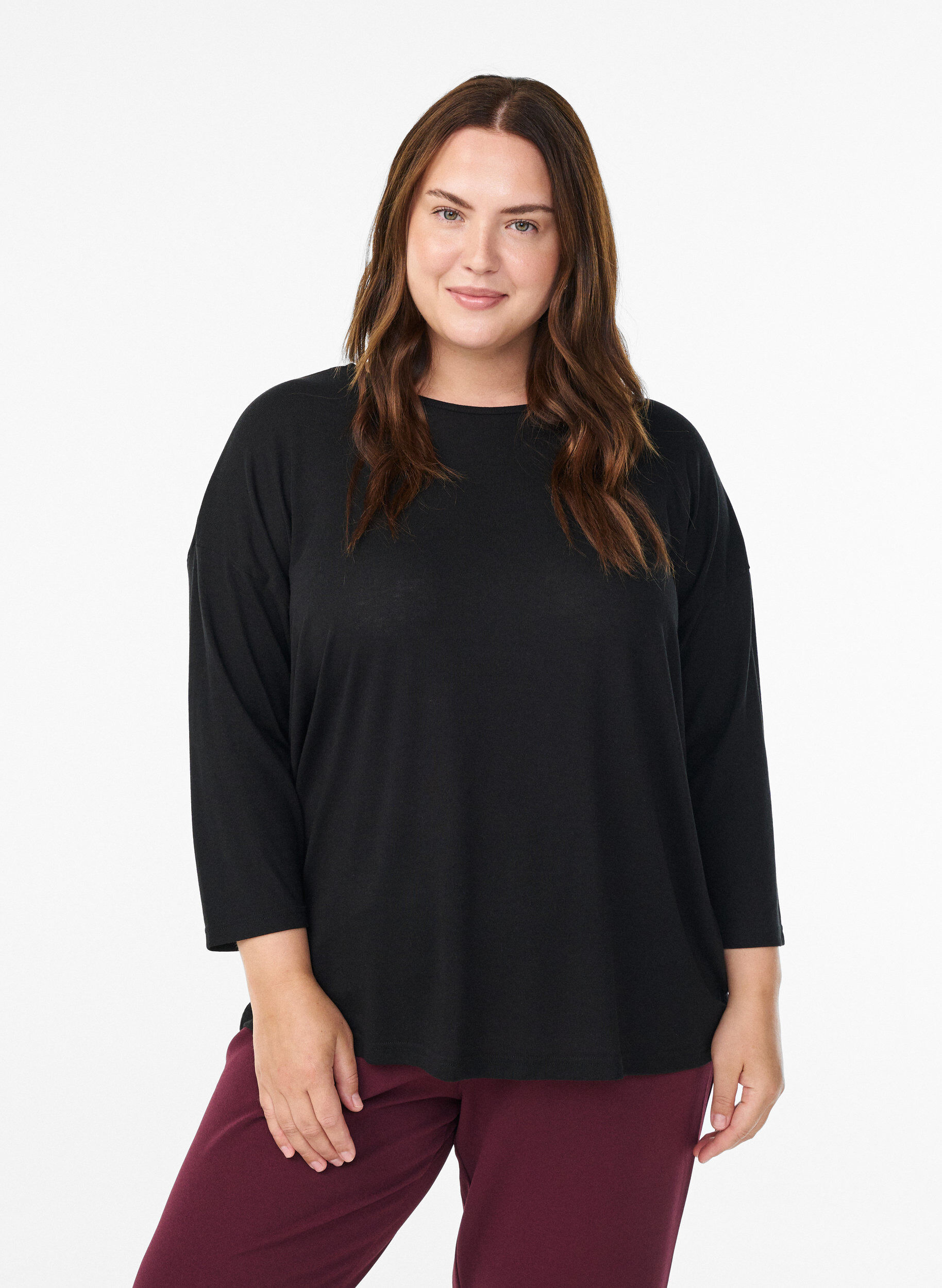 Zizzi Bluse aus Jersey mit 3/4-&Auml;rmeln , Schwarz, Model image number 0