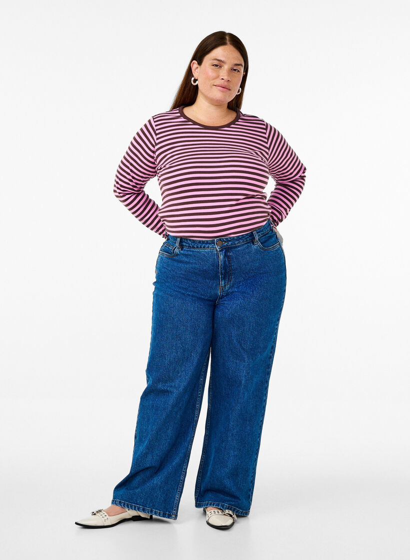 Gestreifte Bluse mit langen &Auml;rmeln, Pink, Model image number 1