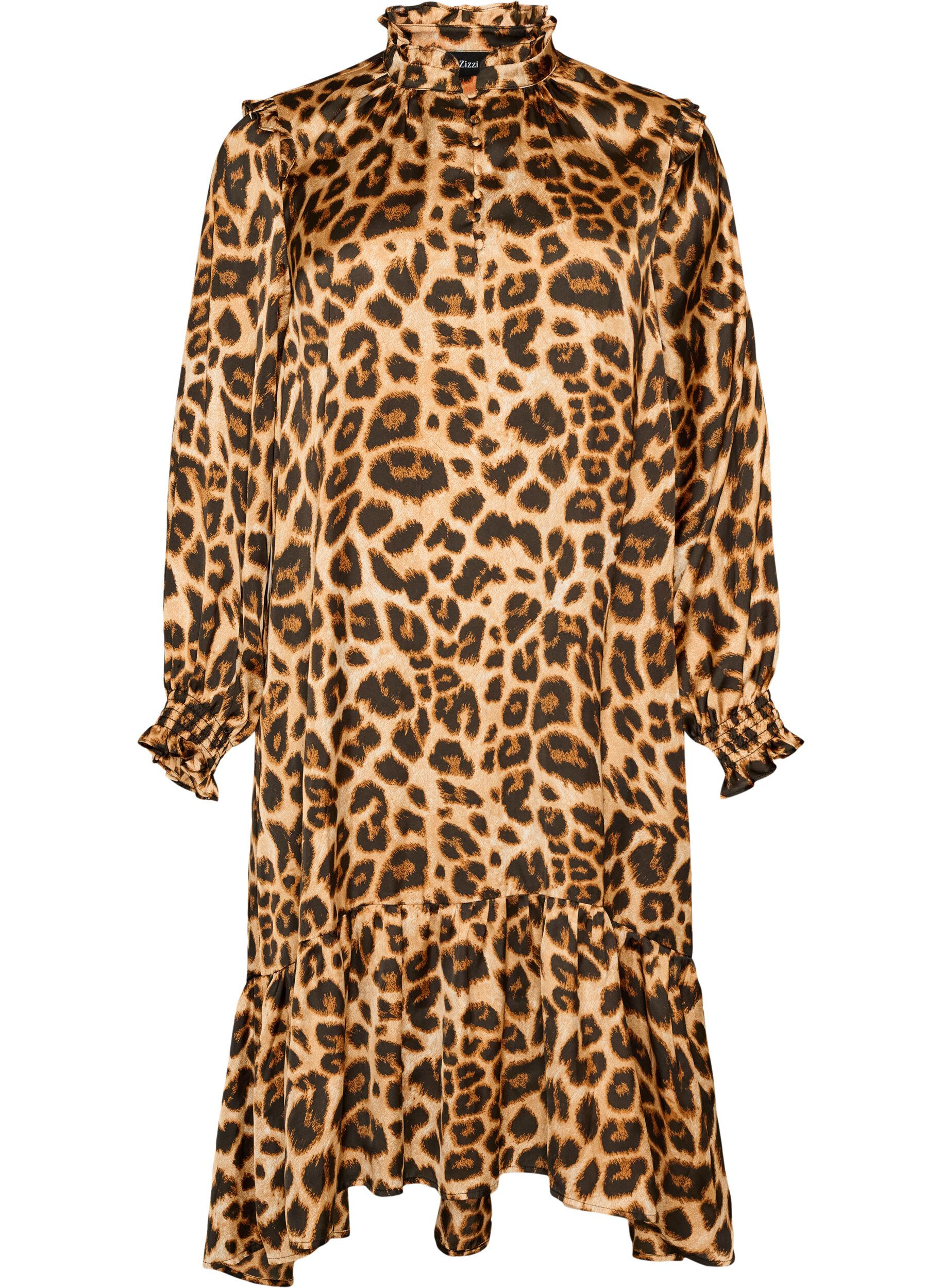 Kleid mit Leopardenmuster und R&uuml;schendetails