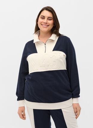 Sweatshirt mit Colour-Block, Night Sky/Off White, Model image number 0