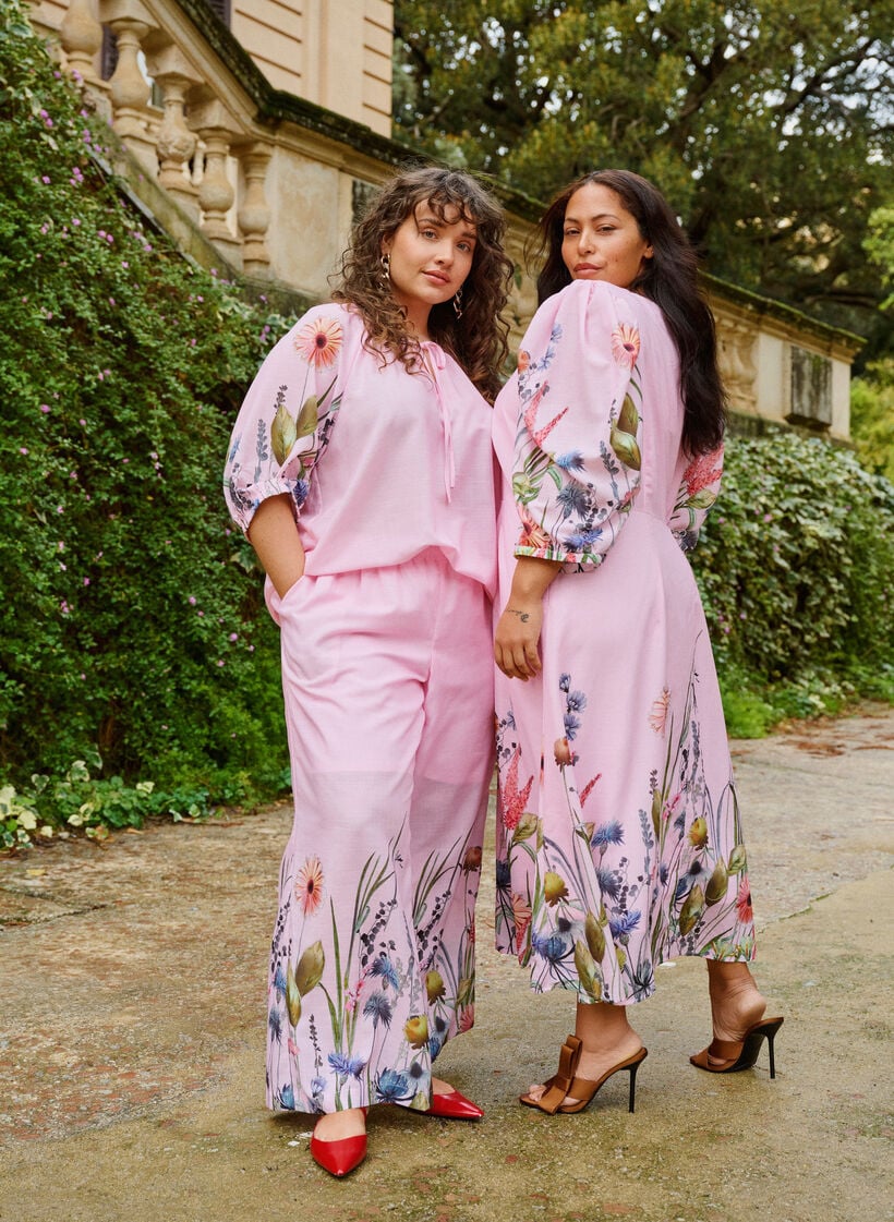 Hose mit gebl&uuml;mtem Muster und weiten Beinen, Pink, Image