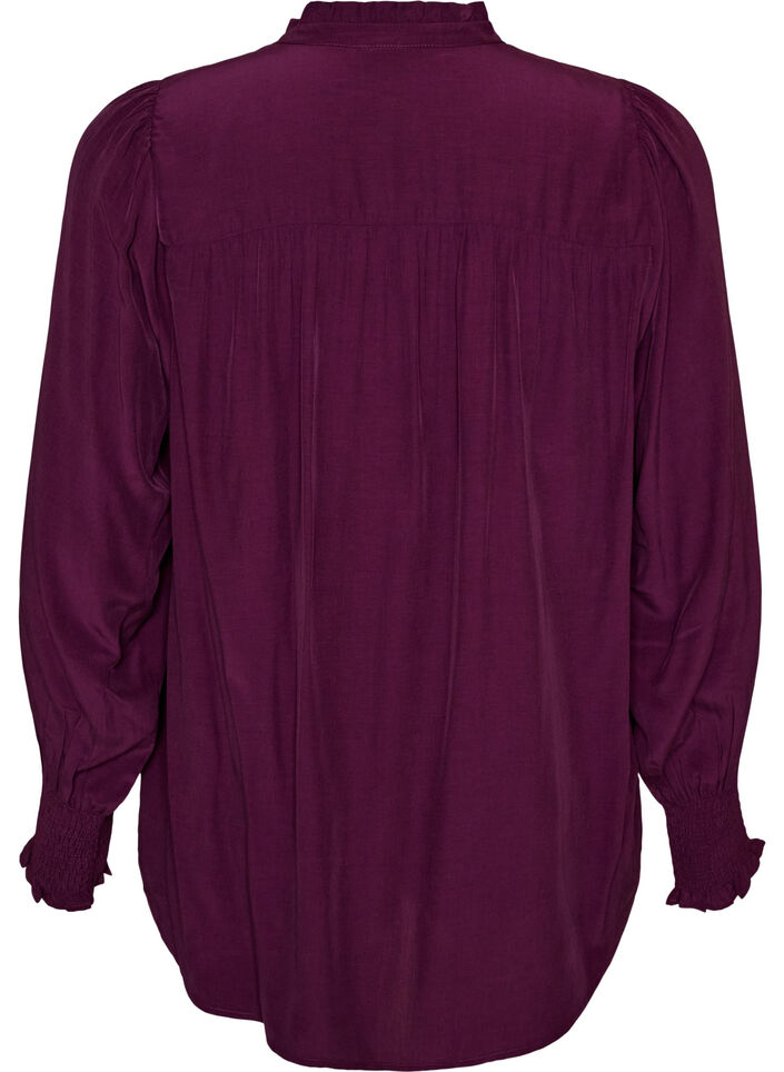 Bluse mit R&uuml;schenkragen und Raffung, Lila, Packshot image number 1