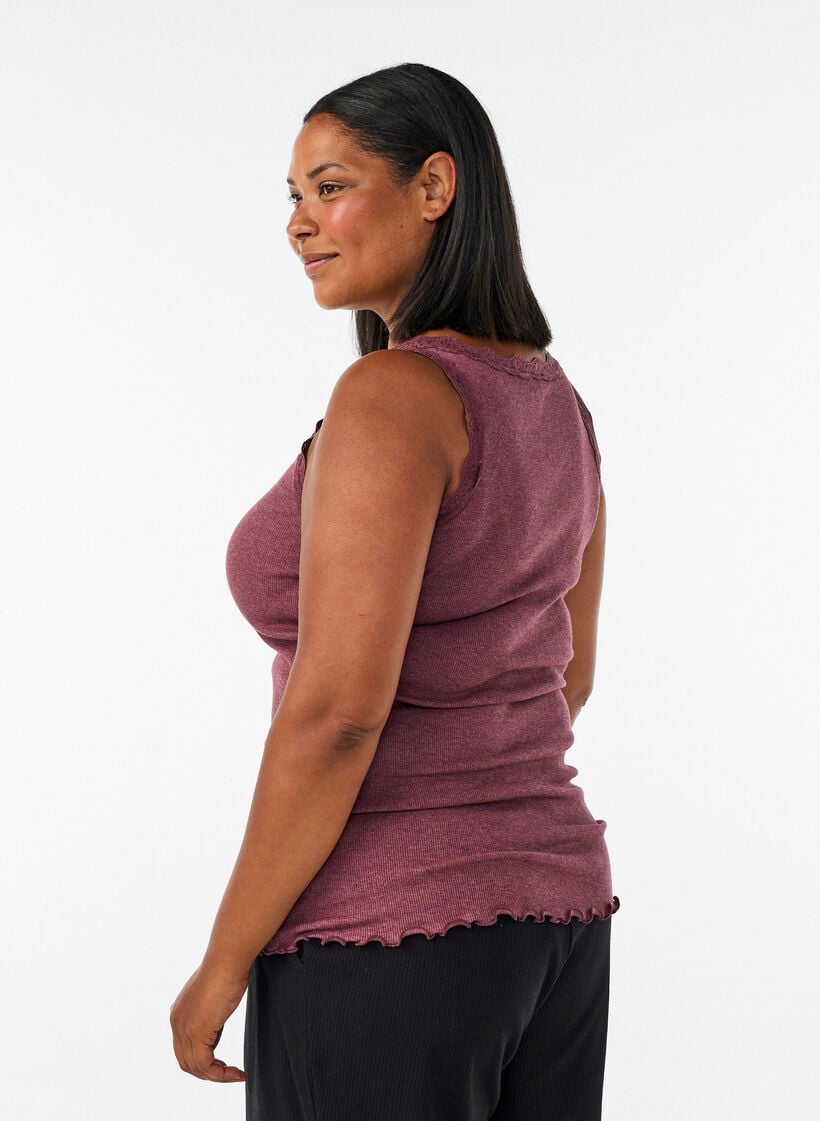 Geripptes Top mit Spitzen, Rot, Model image number 2