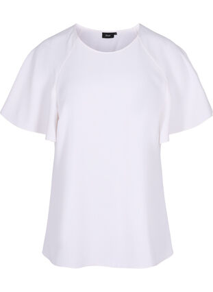 Kurzarm Bluse mit Rundhalsausschnitt, Bright White, Packshot image number 0