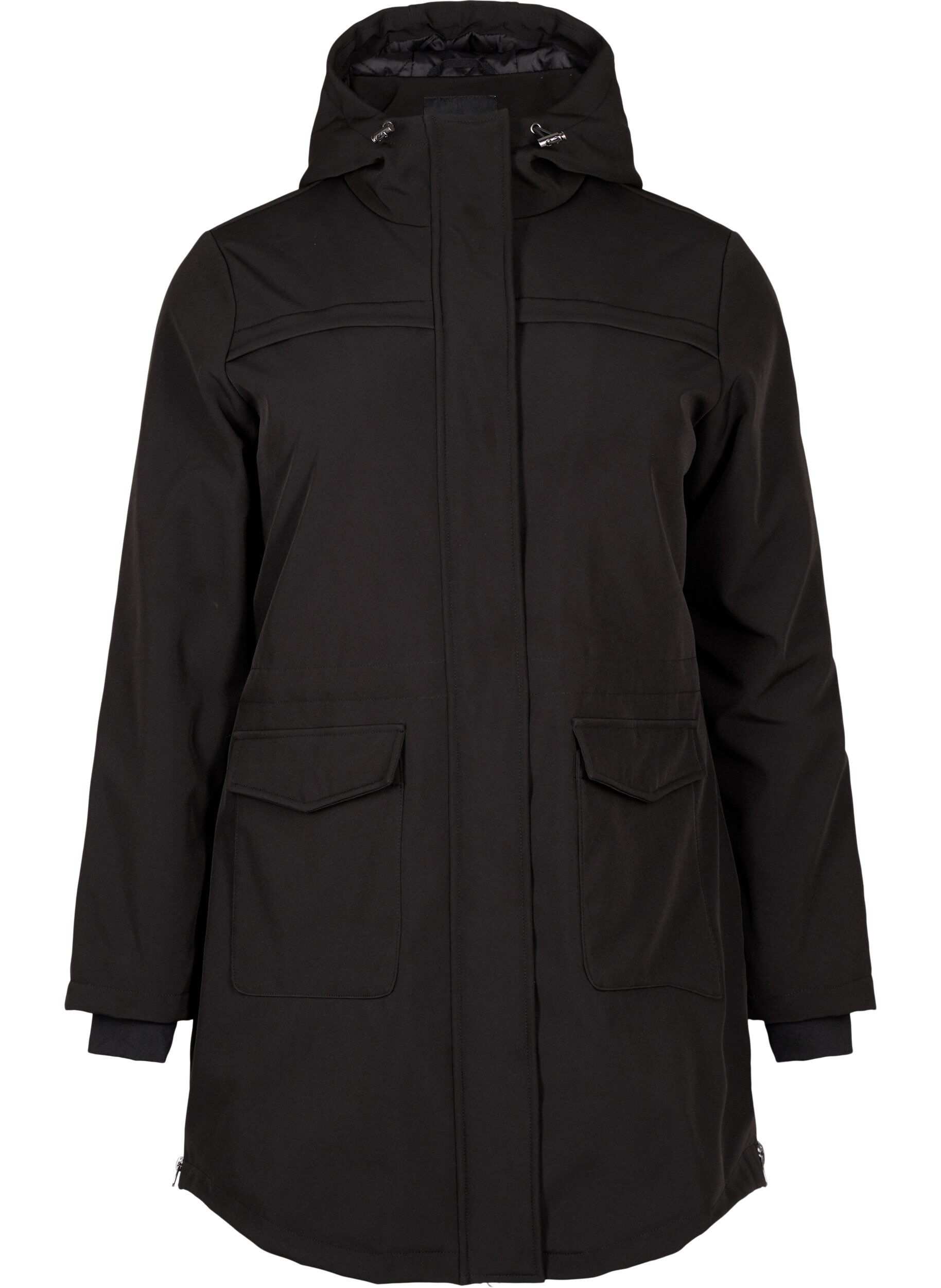 Zizzi Wasserabweisende Softshell-Jacke mit Steppfutter, Schwarz, Packshot image number 0