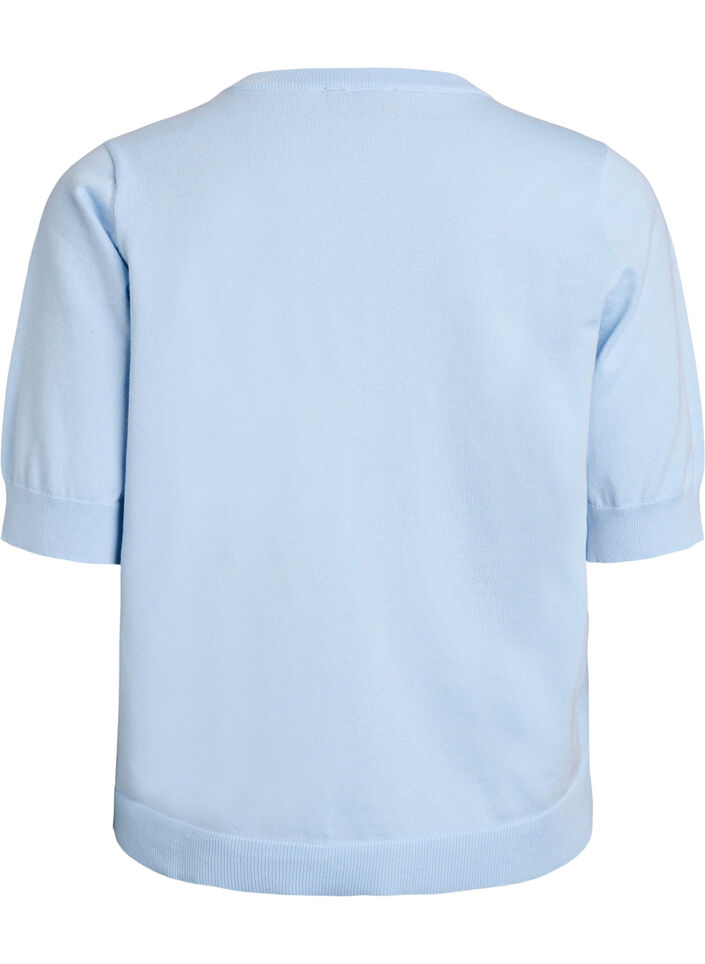 Fein gestrickte Bluse mit kurzen &Auml;rmeln, Blau, Packshot image number 1