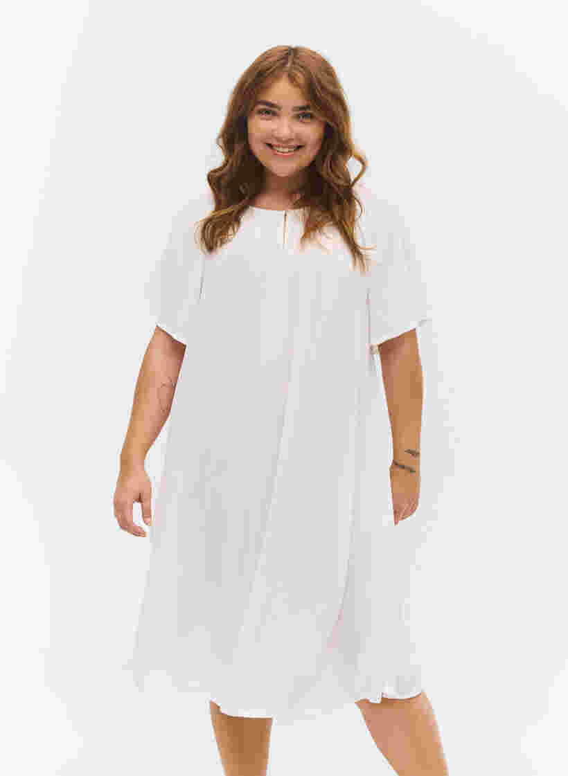 Kurzärmeliges Kleid aus Viskose, Bright White, Model image number 0
