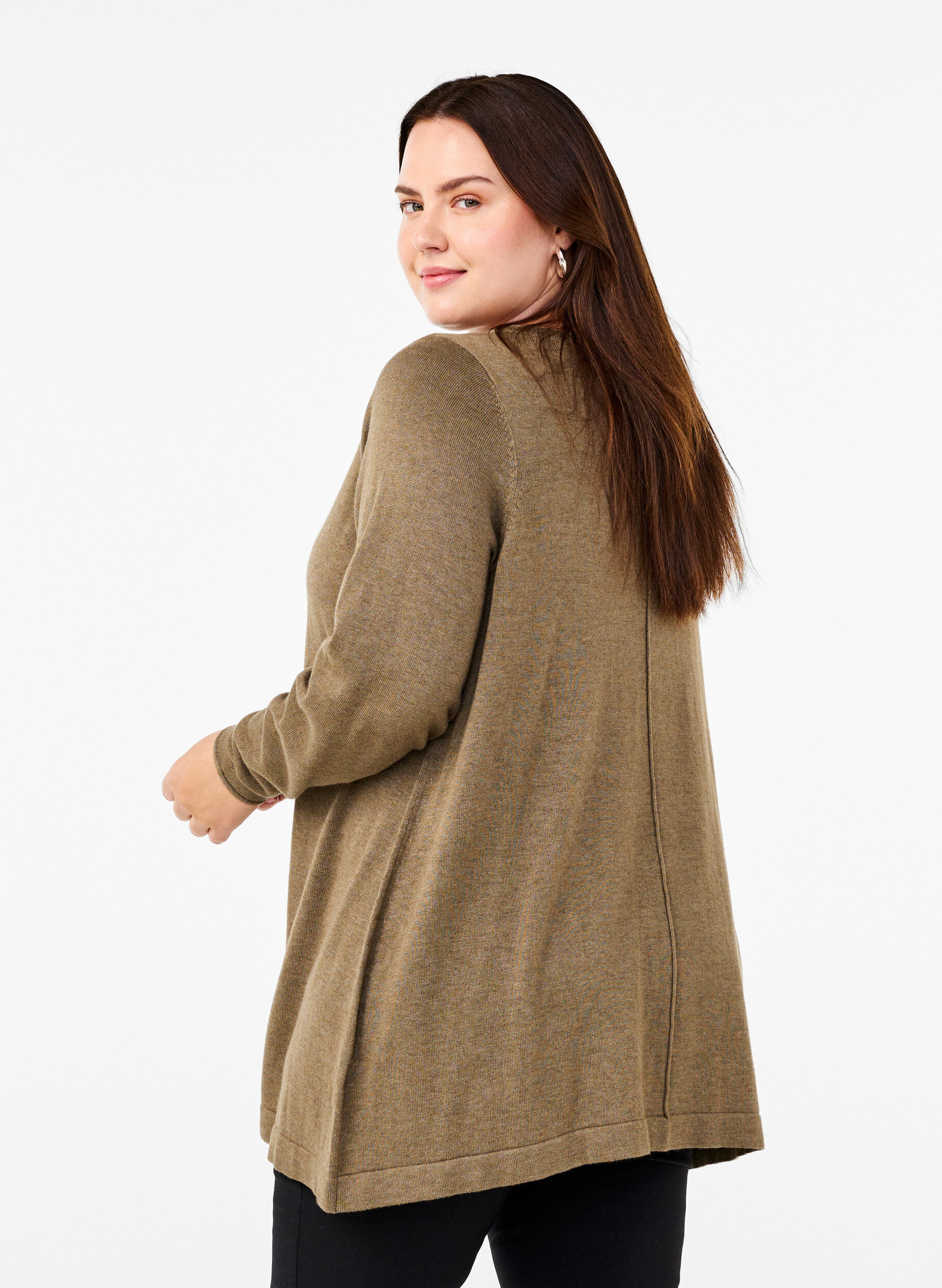 Zizzi Gestrickte Bluse aus Baumwoll-Viskose-Mischung, Gr&uuml;n, Model image number 2