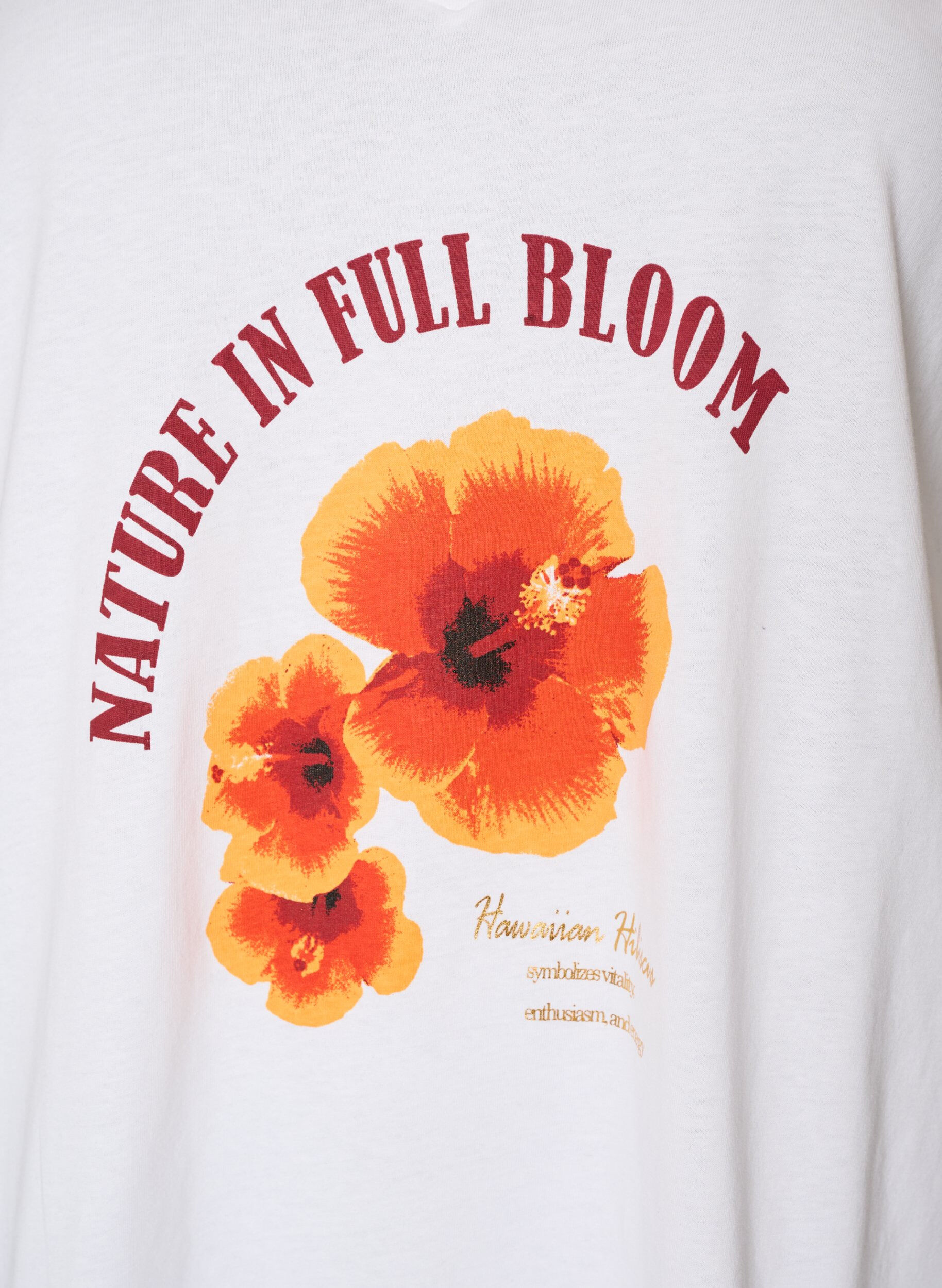 ZizziT-Shirt aus Baumwolle mit Frontprint und V-Ausschnitt, Wei&szlig;, Packshot image number 2