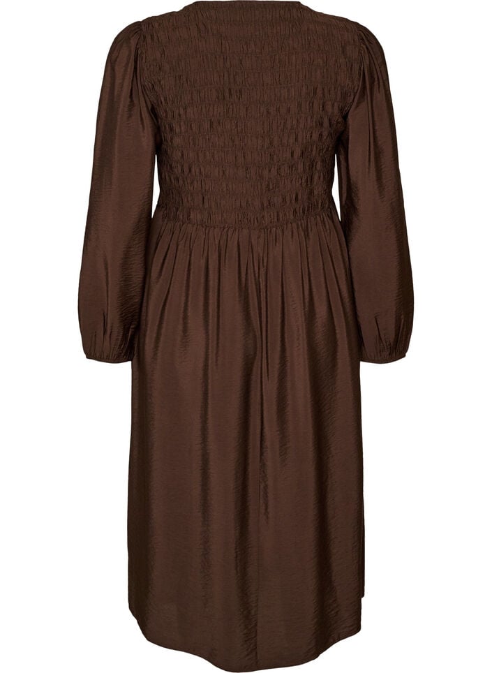 Midikleid aus Viskose mit Smock, Braun, Packshot image number 1