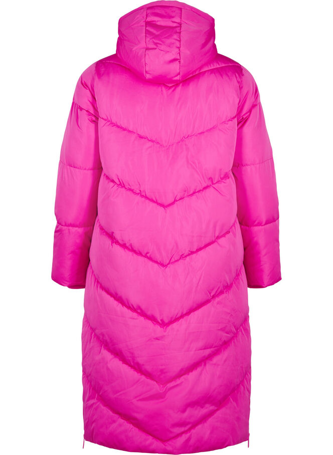 Langer Puffermantel mit Kapuze und Taschen - Pink - Gr. 42-64 - Zizzi